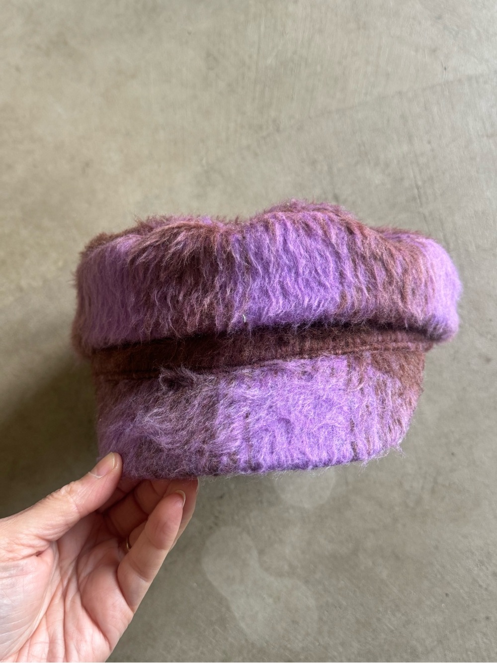 NWT Anthropologie Fuzzy Purple and Brown Baker Boy Cap OS - Picture 6 of 6